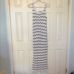 LOFT White Maxi Dress with Navy Chevron Stripes